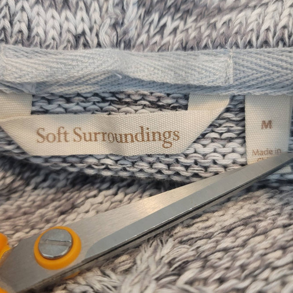 Soft Surroundings Heathered Gray Semi Open Knit V-Neck Hooded Sweater M - Picture 5 of 5